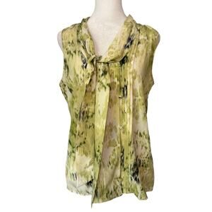 Ann Taylor green silk sleeveless button down top size 4